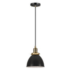 Hudson&Canal Madison 8" Wide Pendant with Metal Shade - Black/Brass/Black-Industrial design for your entryway, foyer, or kitchen