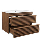 Modway Render 30" Wall-Mount Bathroom Vanity - Walnut/White-Fixtures Not Included