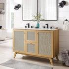 Modway Soma 48" Double Sink Bathroom Vanity - Oak/White-Metal Doorknobs