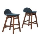 Modway Juno Wood Counter Stool - Navy Fabric - Set of 2-Low Backrest