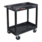 Luxor TUFFY XL Two-Tier Multi-Purpose Utility Cart with Heavy-Duty 5" Casters - 32" W x 18" D - Black-The cart offers two deep tub shelves made from recycled high-density polyethylene, providing durable storage for larger and heavier items