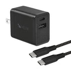 Helix USB-C + USB-A Wall Charger with Cable - 20W - Black-20 Watt