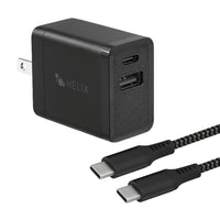 Helix USB-C + USB-A Wall Charger with Cable - 20W - Black-20 Watt