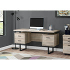 Monarch Specialties 7418 60" Computer Desk - Taupe Reclaimed Wood/Black Metal-Features 2 storage drawers on top and a bottom file drawer with metal bars for hanging standard or legal sized files, and an easy to clean top for study, writing, or working on your laptop.