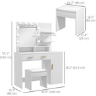 HOMCOM Vanity Desk with Mirror and Lights - 40.9" L x 15.7" W x 55.1" H - White-Vanity chair cushioned with sponge for seating comfort 