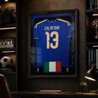 Frameworth Official FIFA World Cup 2026 Italy Riccardo Calafiori Framed Replica Jersey - 25.75" x 33.75"-Finished size 25.75" x 33.75", a vertical display sized for living rooms, offices, fan caves and sports rooms.