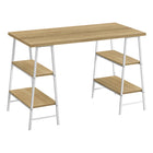 Monarch Specialties 7529 48" Computer Desk - Natural/White Metal-Industrial-style computer desk with 4 fixed, open shelves supported by sawhorse-style legs in a white metal finish