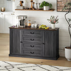 HOMCOM 57.9" L Cabinet with Charging Station and Thickened Top - Black Wood Grain-Two 6-level adjustable shelves inside let you customize your storage space