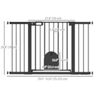 PawHut 30"-52" Extra Wide Pet Gate Barrier with Small Door - 30"H - Black-Strong sprayed metal frame with lead-free treated surface, safe