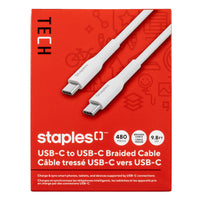 Staples TECH USB-C to USB-C Charging Cable - 9.8 ft. - White-9.8ft (3m) USB-C to USB-C charging cable that transfers data at speeds of up to 480Mbps