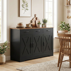 HOMCOM 43" Farmhouse Sideboard Buffet Cabinet for TVs up to 50 Inch with Barn Doors - Black-Adjustable shelves customise space for items of varying sizes 