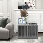 PawHut 31.5" L Dog Crate Furniture with Double Doors - Grey-Made from steel and MDF, adds more stability 