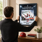 Frameworth Carolina Hurricanes 2026 Stanley Cup Champions: Jordan Staal Ice Design PhotoGlass Framed Photo - 18" W x 22" H-Finished size 18x22 inches: Vertical framed display sized for living rooms, offices, fan caves, and sports rooms