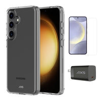 AXS Starter Kit bundle with Ultra Clear Case, Screen Protector and 30w Charger for Samsung Galaxy S24-Drop-tested, scratch resistant phone case with shock absorbing air pockets
