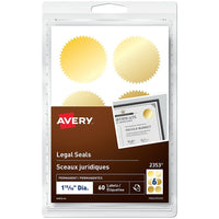 Avery Permanent Legal Seals, 1-15/16", Gold, 60 Pack (2353)-Shiny metallic gold seals for certificates and awards. Permanent adhesive keep seals secure and flat. Perfect for embossing.