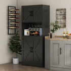 HOMCOM 68" H Kitchen Pantry Cabinet with Microwave Oven Countertop - Black-Four glass holders for 12 wine glasses 