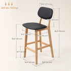 HOMCOM Counter Height Bar Stools with Solid Wood Legs - Natural/Black - 2 Pack-Footrests to prop and rest lower body
