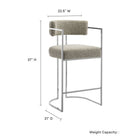 Modway Huron Curved Back Fabric and Metal Counter Stool - Silver Wheat-Stainless Steel Chrome Metal Frame