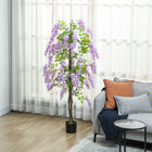 HOMCOM 5.9' Artificial Wisteria Tree with Natural Wood - Purple-Suitable for both home and office, adding a natural flair