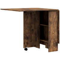 HOMCOM Drop Leaf Folding Dining Table with 2-Tier Shelves & Rolling Casters for 2-4 - Rustic Brown-Drop leaf design