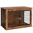 PawHut 39" Dog Crate Furniture with Flip-up Top Opening and 2 Doors - Rustic Brown-Serves as both dog crate and stylish side table 