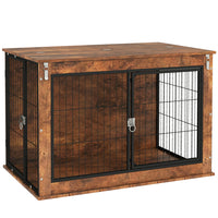 PawHut 39" Dog Crate Furniture with Flip-up Top Opening and 2 Doors - Rustic Brown-Serves as both dog crate and stylish side table 