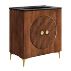 Modway Vernon 30" Fluted Wood Vanity Cabinet With Sink - Walnut/Black-Fixtures Not Included