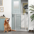 PawHut Dog Gate Walk Through Pet Gate with Small Door - 30"-41" W x 42" H-Features automatic and double locking, single-handed operation