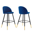 Modway Cordial Performance Velvet Bar Stools - Navy - Set of 2-Retro Modern Bar Stools