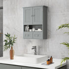 kleankin Bathroom Wall Cabinet with Shelf and Drawers - Grey-Cabinet with double doors, open shelf and 2 drawers store your beauty products and daily hygiene items
