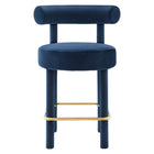 Modway Toulouse Performance Velvet Counter Stool - Midnight Blue Gold-Weight Limit: 330 lb