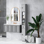 Kleankin Bathroom Storage Cabinet with Shelves and Toilet Paper Holder - Grey-Melamine surface can well prevent water damage