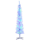 HOMCOM 6' Slim Artificial Christmas Tree with Colourful LED Lights - White-6ft tall, lush with white leaves that provide a healthy, natural look 