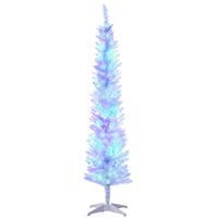 HOMCOM 6' Slim Artificial Christmas Tree with Colourful LED Lights - White-6ft tall, lush with white leaves that provide a healthy, natural look 