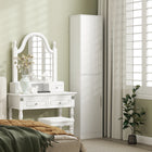 HOMCOM Slim Tall Bathroom Floor Cabinet with Shelves - White-Magnetic catches keep doors securely closed