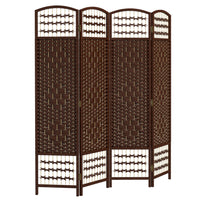 HOMCOM 4 Panel Wave Fiber Freestanding Room Divider for Home Office - Brown-This room divider is ideal for creating personal space or dividing larger rooms
