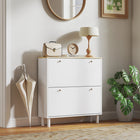 HOMCOM Narrow Shoe Storage Cabinet with Adjustable Shelves - White-Adjustable shelves fit shoes of varying sizes
