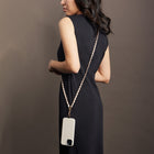 Evry Universal Metallic Chain & Vegan Leather Crossbody Phone Strap - White & Gold-Comes with one plate