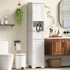 HOMCOM 67" Tall Bathroom Storage Cabinet with LED Light and Adjustable Shelf - White-The shelf in the lower cabinet adjusts to three heights, fitting both tall and short items