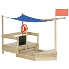 Outsunny Kids Wooden Boat-Shaped Sandbox with Cover - Natural Wood-Features an attractive and realistic look, with flag, rudder, and 2 side seats 