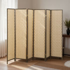HOMCOM 6 Panel Handwoven Freestanding Room Divider for Bedroom - Brown-Material: Paper Weave, Pine Wood 
