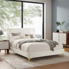 Modway Zahra Channel Tufted Performance Velvet Full Platform Bed with Gold Metal Legs - White-Bed Weight Capacity: 800 lbs