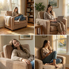 HOMCOM Velvet-feel Accent Chair with Wide Sea for Living Room - Brown-Overall Dimension: 43.3" W x 30.3" D x 32.7" H (110 x 77 x 83 cm) 
