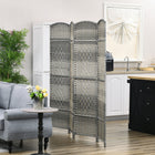 HOMCOM 4 Panel Hand-Woven Freestanding Room Divider for Home Office Bedroom - Mixed Grey-Features woven pattern with arched top for elegance 
