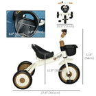 Qaba Kids Tricycle with Adjustable Seat and Basket - White-Features a fun and functional bell and basket 