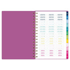 AT-A-GLANCE 2027 Emily Ley Simplified Small Weekly/ Monthly Planner - 8-1/2" x 6" - Pink Poly - Bilingual-Durable poly cover features the colourful Happy Stripe design highlighted by a gold foil-bordered date badge