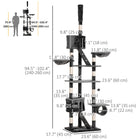 PawHut 94" - 102" Floor-To-Ceiling Huge Cat Tree Tower - Grey-Ladders and hanging toys for added fun 