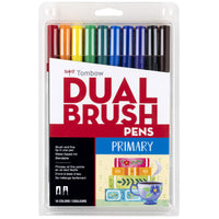 Tombow Dual Brush Pen, Primary, 10/Pack-"Primary" colour 10 pcs assortment set in plastic case