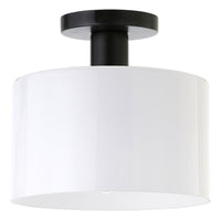 Hudson&Canal Henri 10" Wide Semi Flush Mount with Glass Shade - Matte Black/White Milk-Industrial design for your entryway, foyer, or kitchen