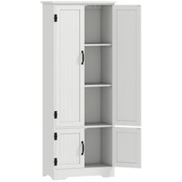 HOMCOM 60" H Kitchen Pantry Cabinet with Shelves - White-Adjustable and removable shelf in an upper storage cabinet for more flexible storage 